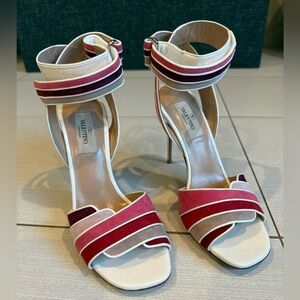 NIB Valentino Women's Red Pink White Strappy Sandals Suede Size 36.5 Womens